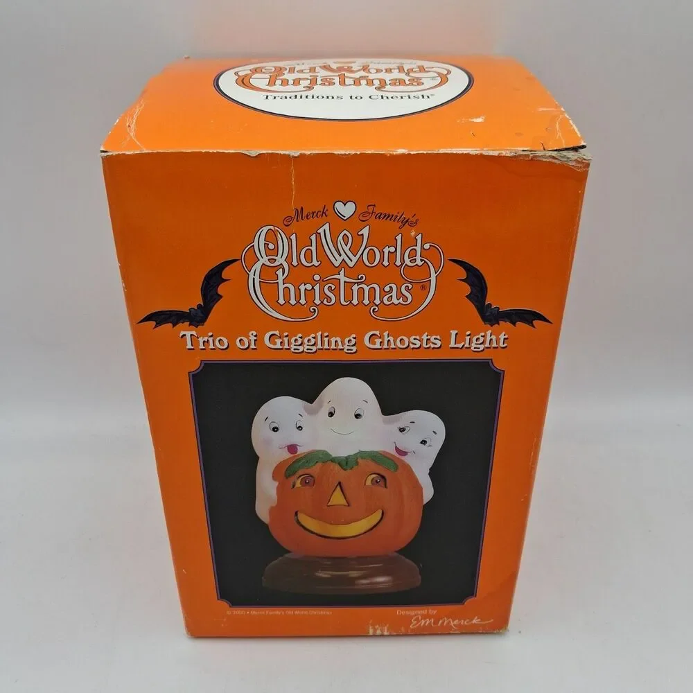 2000 Vintage Old World Christmas Halloween Light Trio of Giggling Ghosts w/ Box